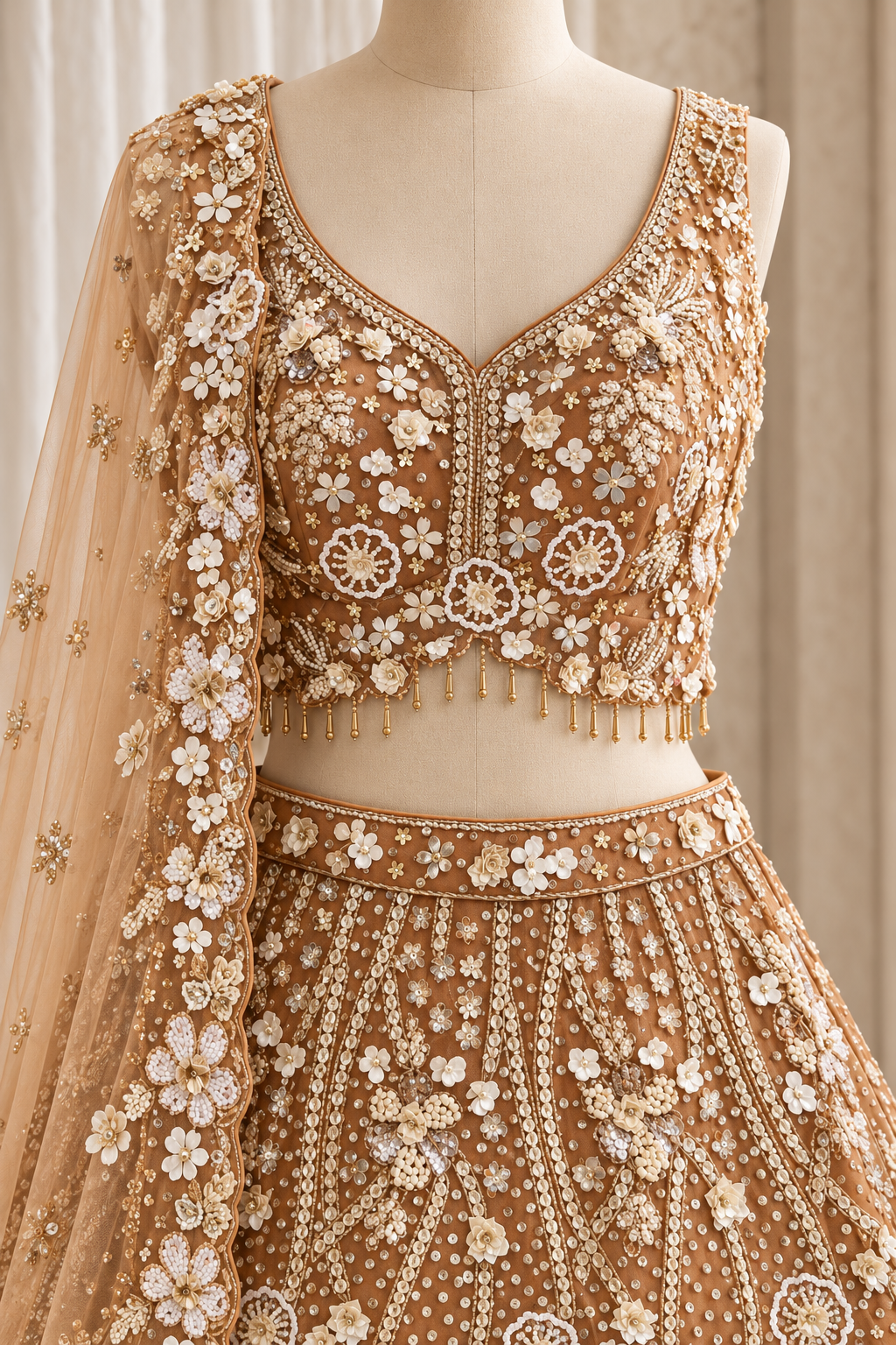 Magic Soft Net Fabric and Peach Color With Sequins Work Lehenga Choli