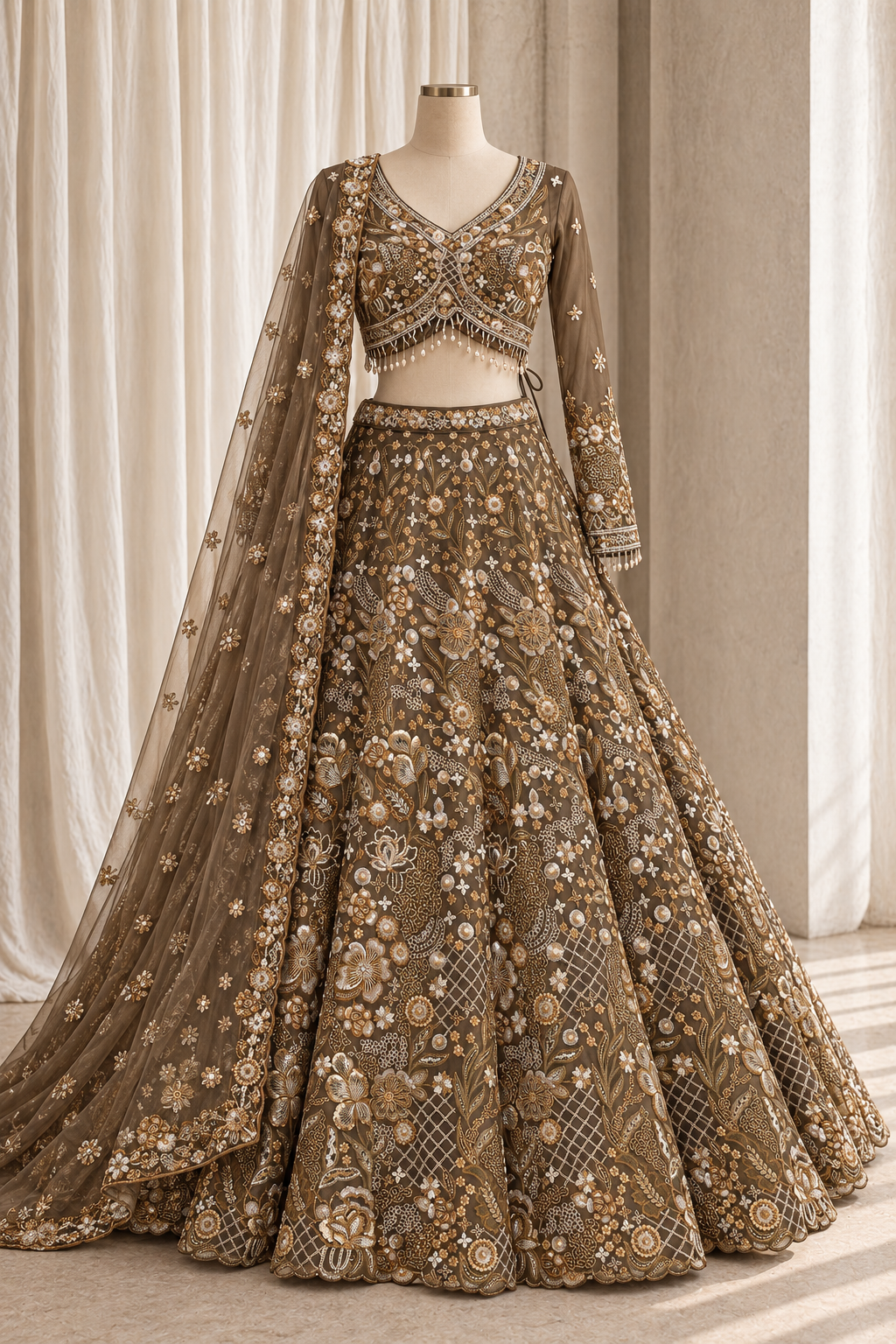 Pretty Soft Net Fabric and Dusty Green Color With Sequins Work Lehenga Choli