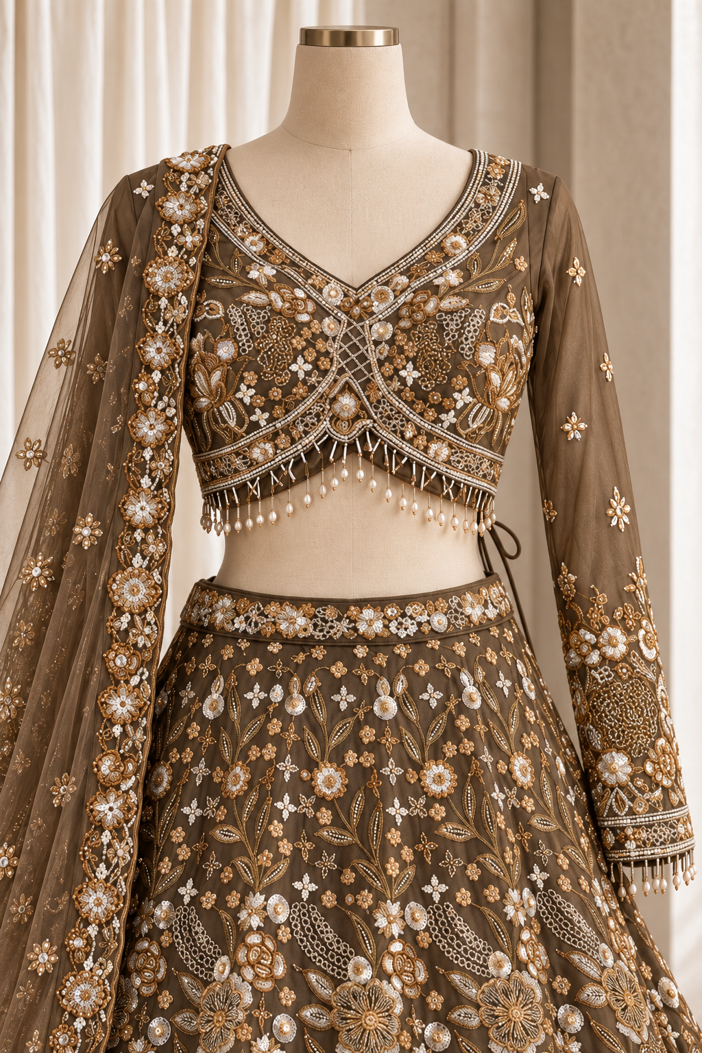 Pretty Soft Net Fabric and Dusty Green Color With Sequins Work Lehenga Choli