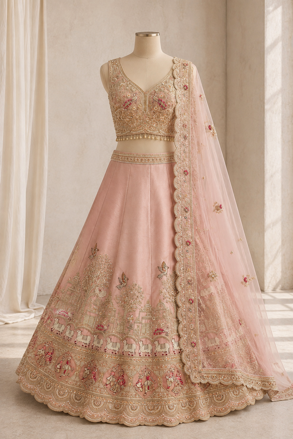 Beautiful Cutdana Work and Dupion Silk Fabric Mauve Color Lehenga Choli
