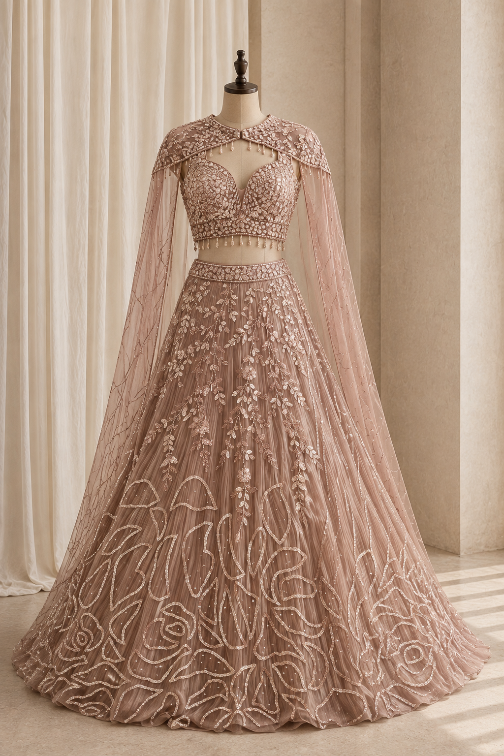 Amazing Diamond Work and Soft Net Fabric Rose Gold Color Lehenga Choli