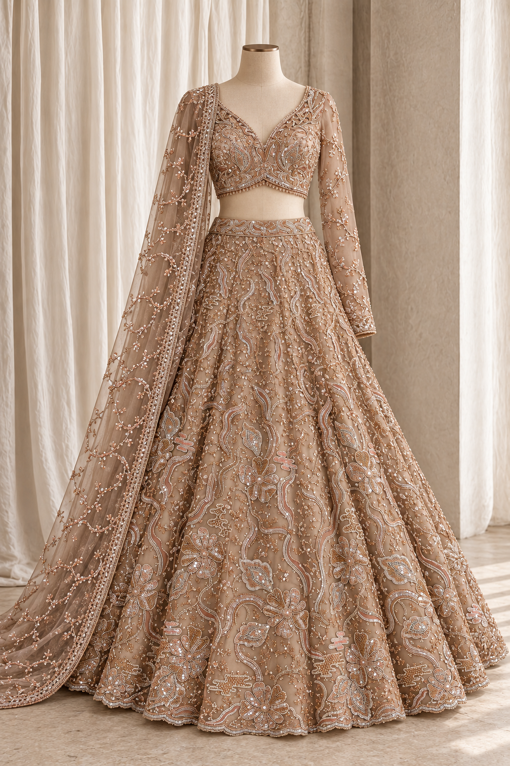 Ravishing Soft Net Fabric and Peach Color With Sequins Work With Lehenga Chol