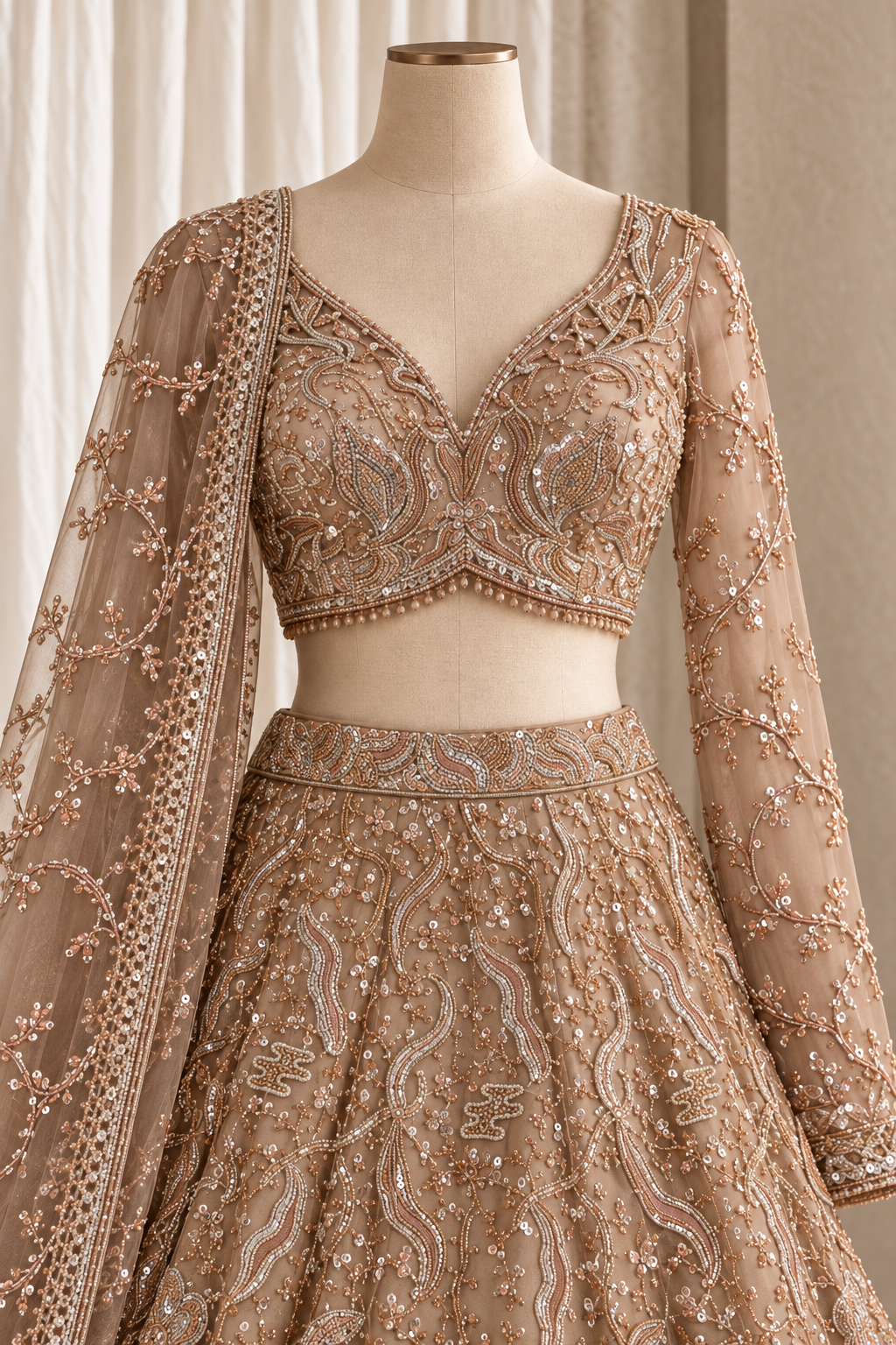 Ravishing Soft Net Fabric and Peach Color With Sequins Work With Lehenga Chol