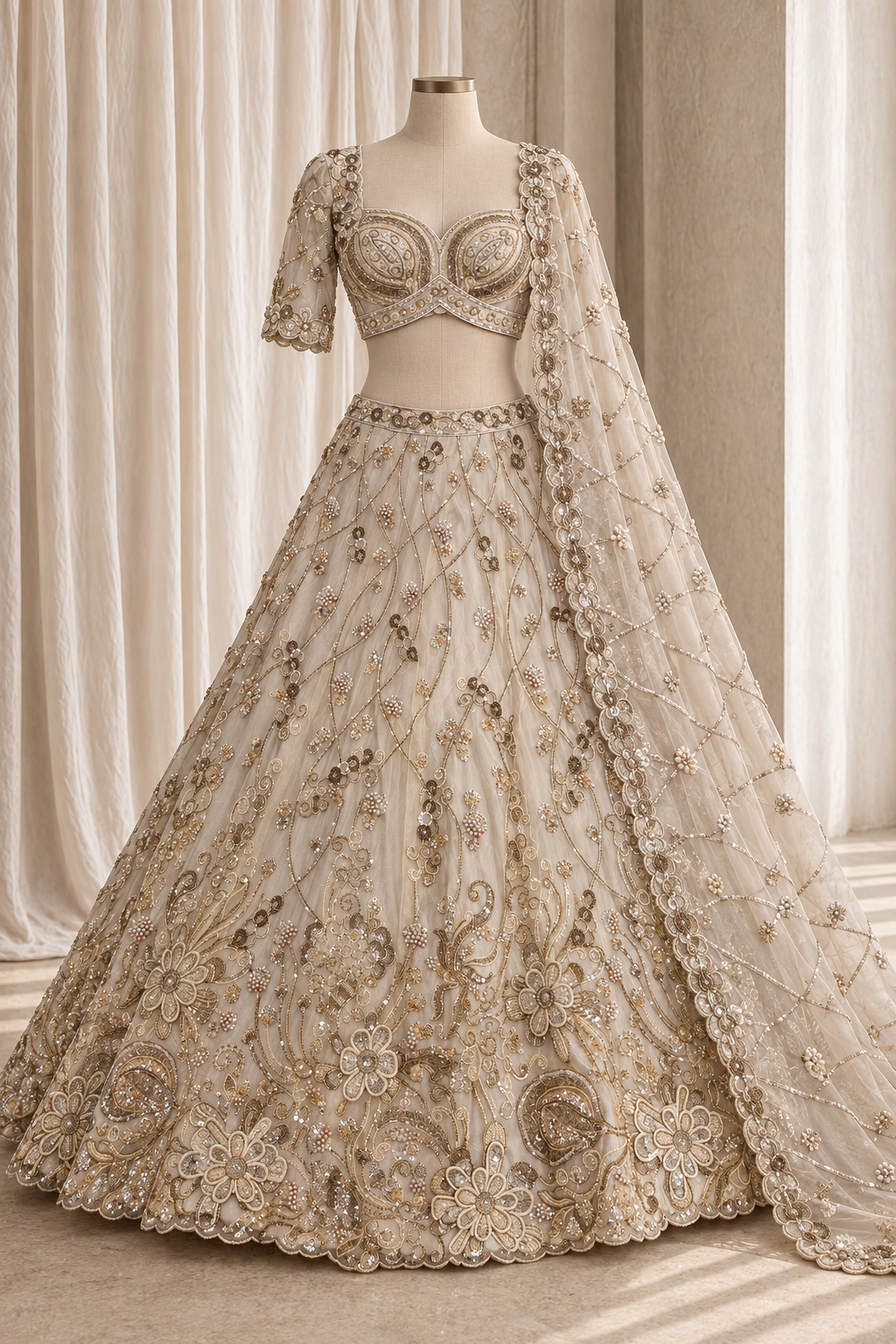 Charming Organza Fabric and Ivory Color With Sequins Work With Lehenga Choli