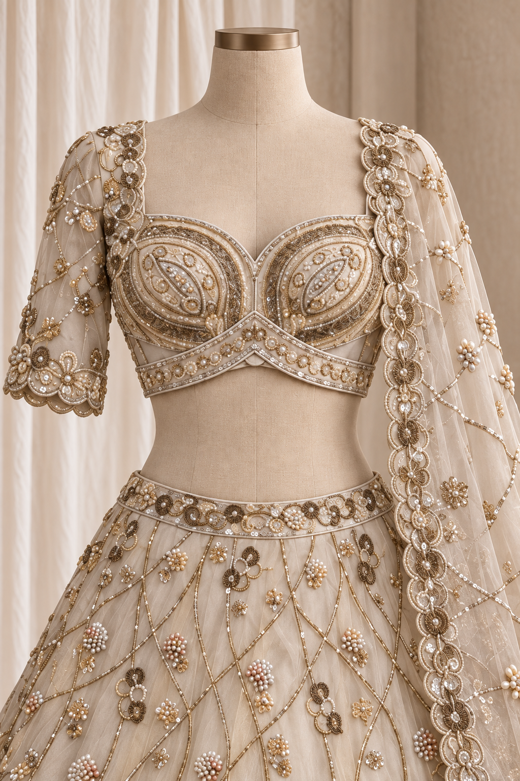 Charming Organza Fabric and Ivory Color With Sequins Work With Lehenga Choli