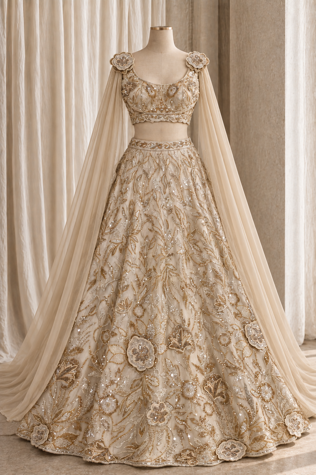 Magnificent Soft Net Fabric and Ivory Color With Applique Work With Lehenga Choli