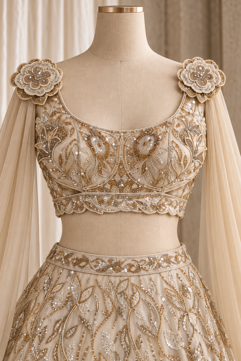 Magnificent Soft Net Fabric and Ivory Color With Applique Work With Lehenga Choli