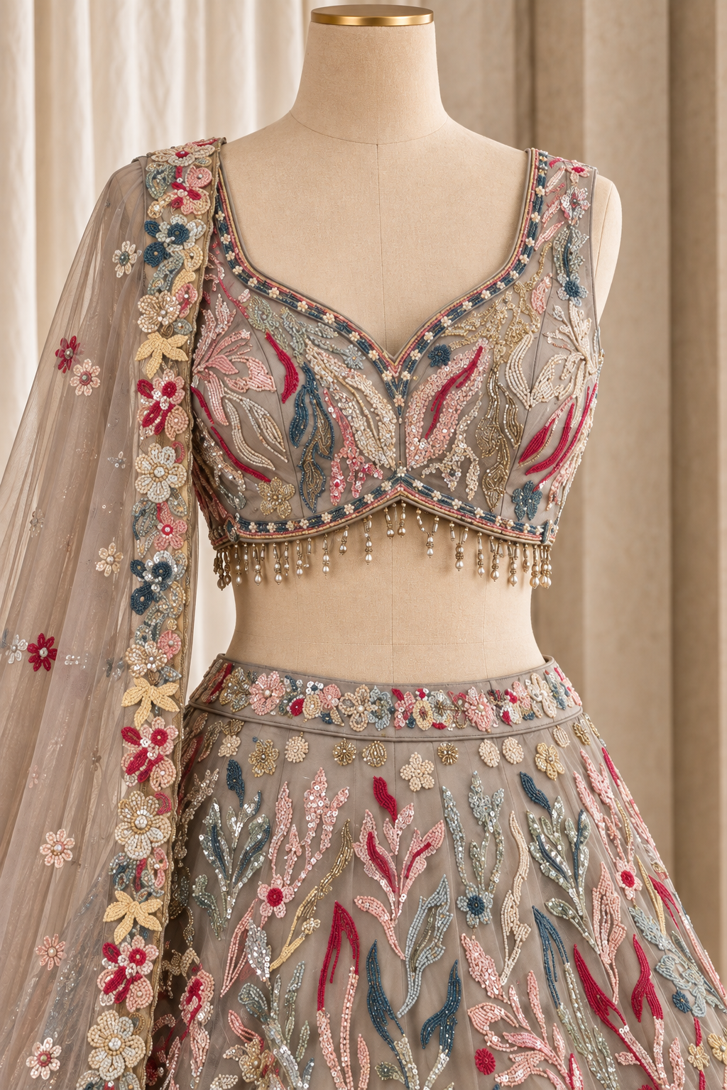 Elegant Soft Net Fabric and Grey Color With Sequins Work With Lehenga Choli