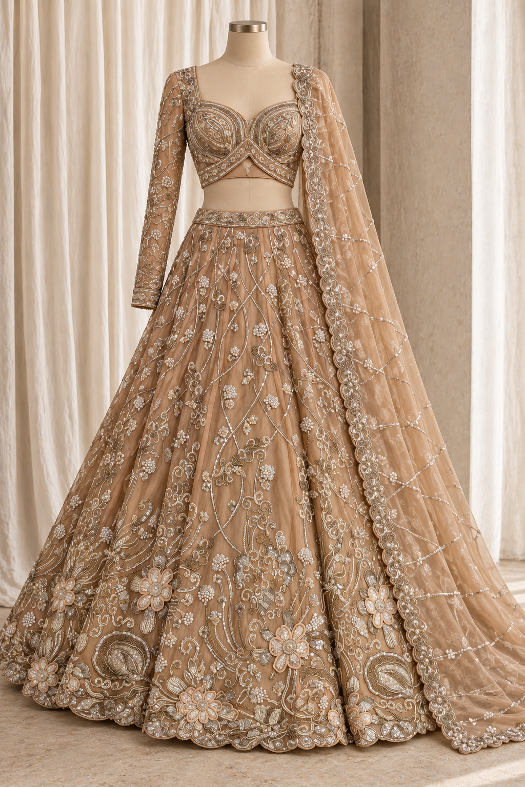 Good Organza Fabric and Peach Color With Sequins Work With Lehenga Choli