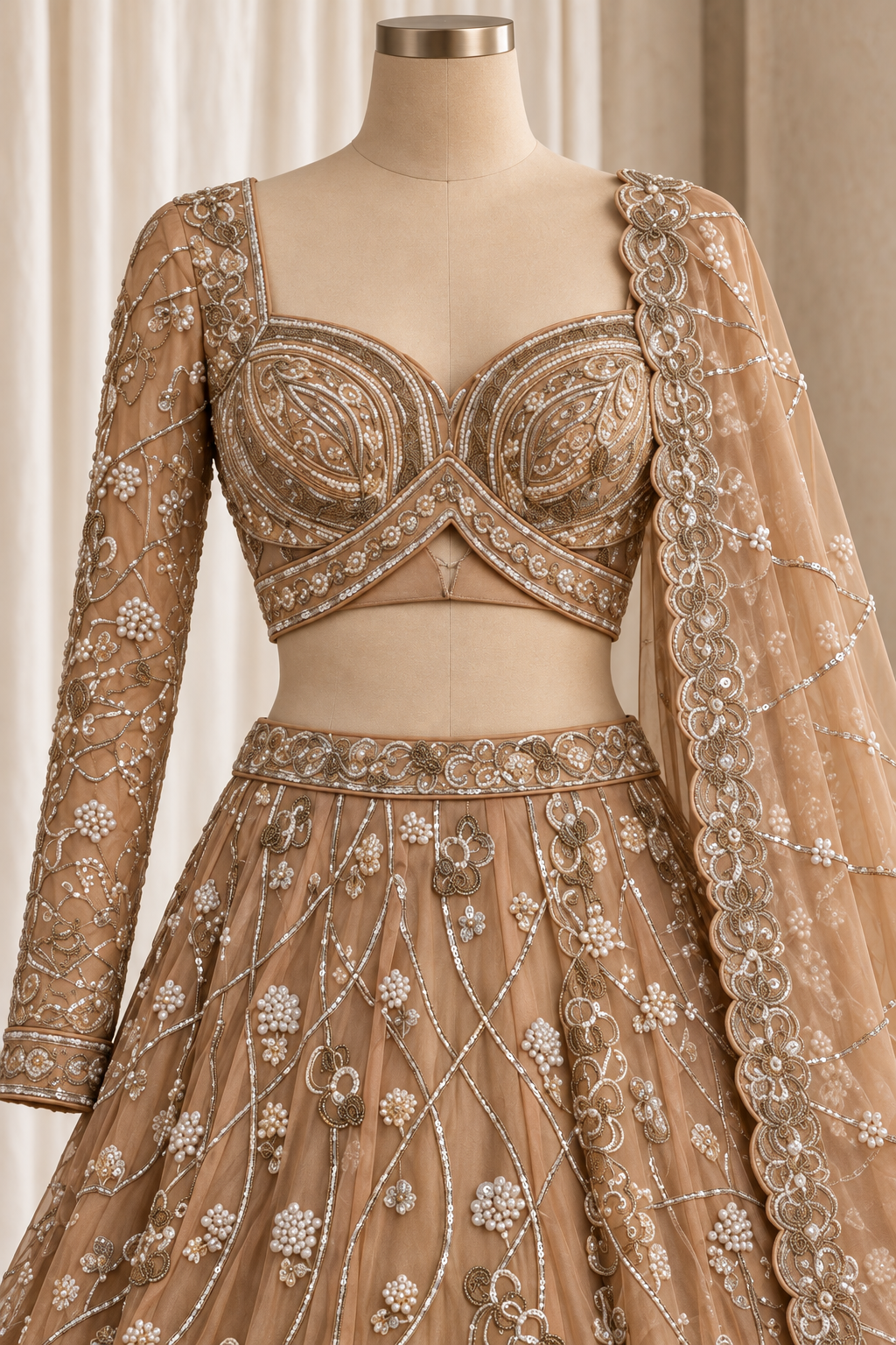 Good Organza Fabric and Peach Color With Sequins Work With Lehenga Choli