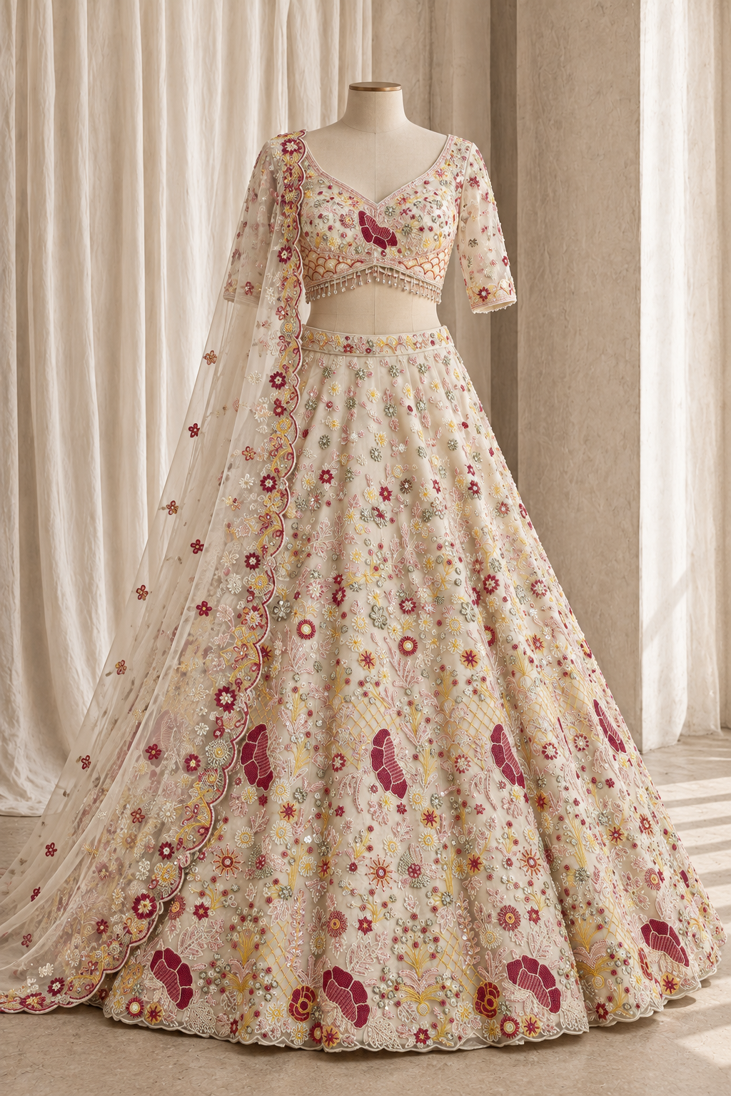 Attractive Soft Net Fabric and Off White Color With Cutdana Work With Lehenga Choli