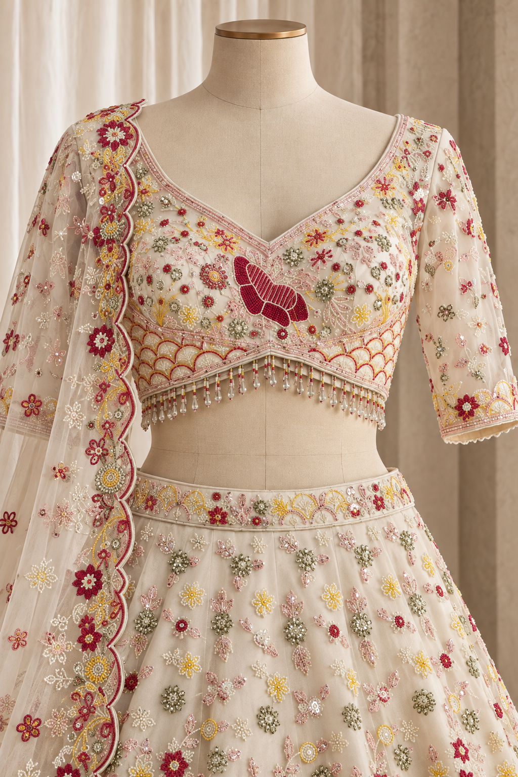 Attractive Soft Net Fabric and Off White Color With Cutdana Work With Lehenga Choli