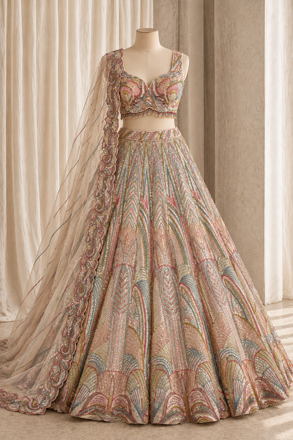 Gorgeous Soft Net Fabric and Ivory Color With Sequins Work With Lehenga Choli