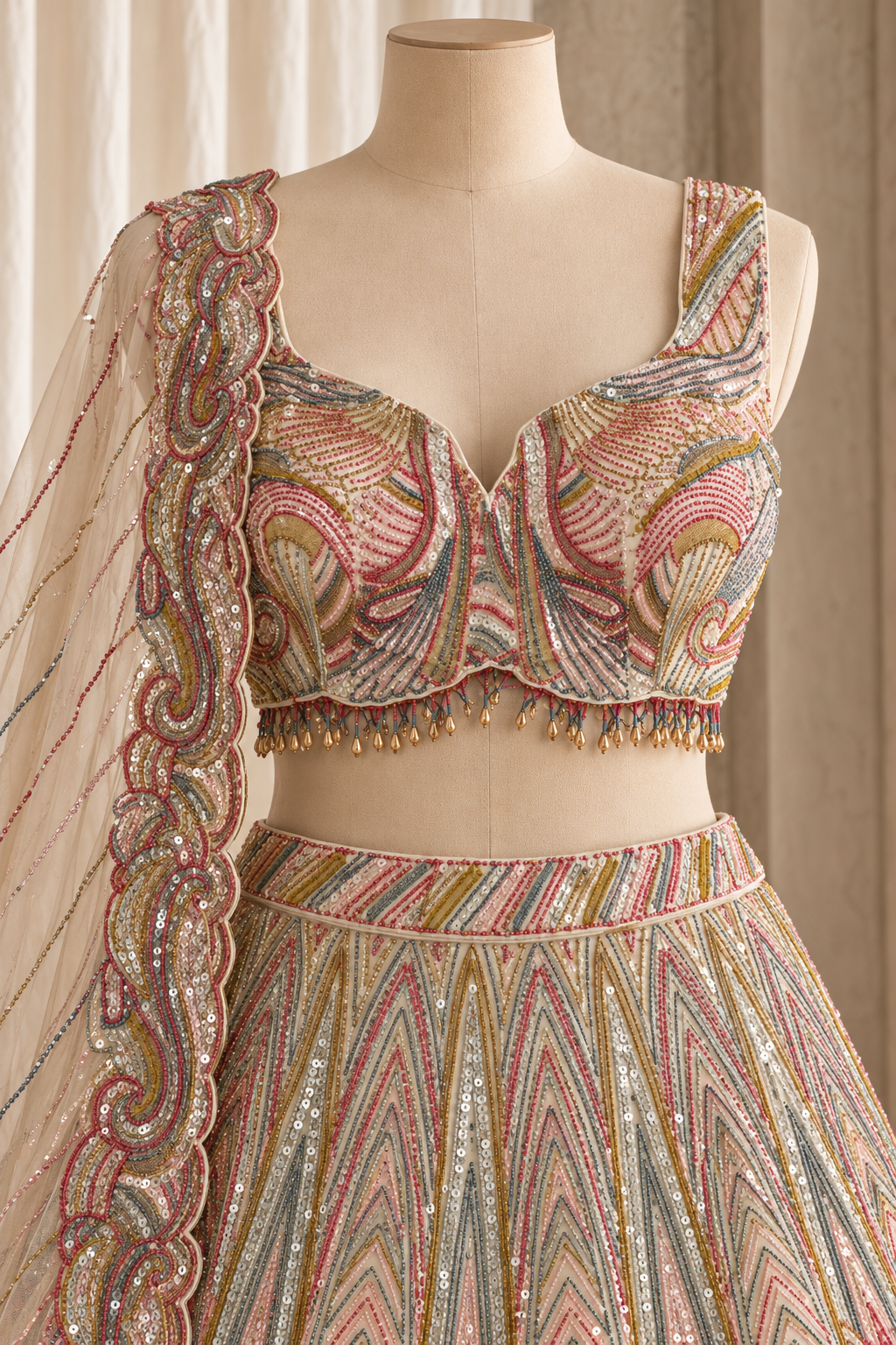 Gorgeous Soft Net Fabric and Ivory Color With Sequins Work With Lehenga Choli