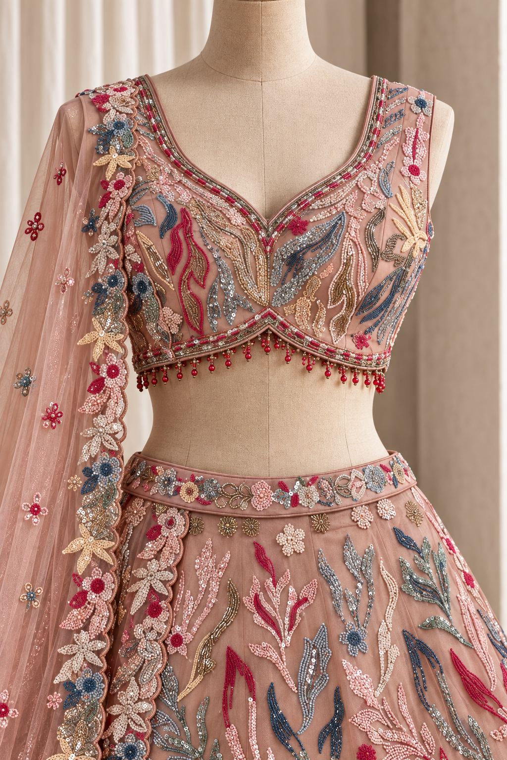 Lovely Soft Net Fabric and Peach Color With Sequins Work With Lehenga Choli