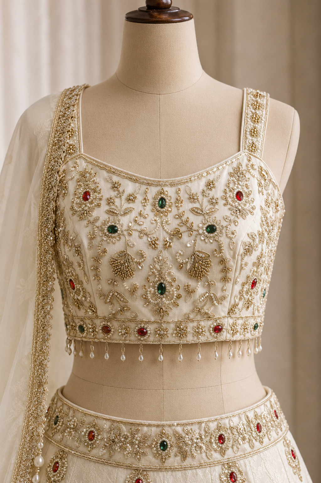 Beautiful Kasab Work and Brasso Silk Fabric Beige Color Lehenga Choli