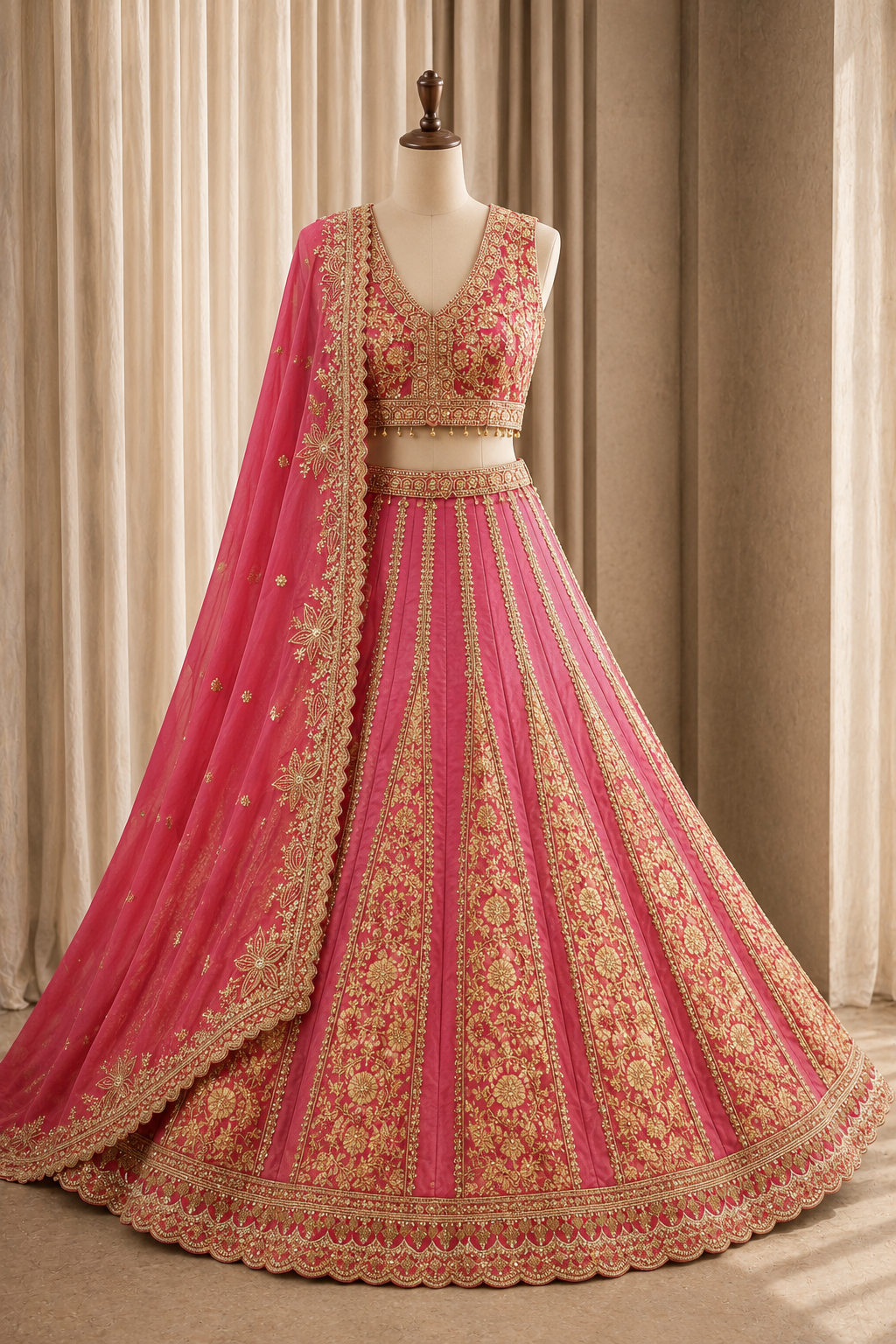 Fabulous Cutdana Stone Work and Banarasi Silk Fabric Rani Color Lehenga Choli