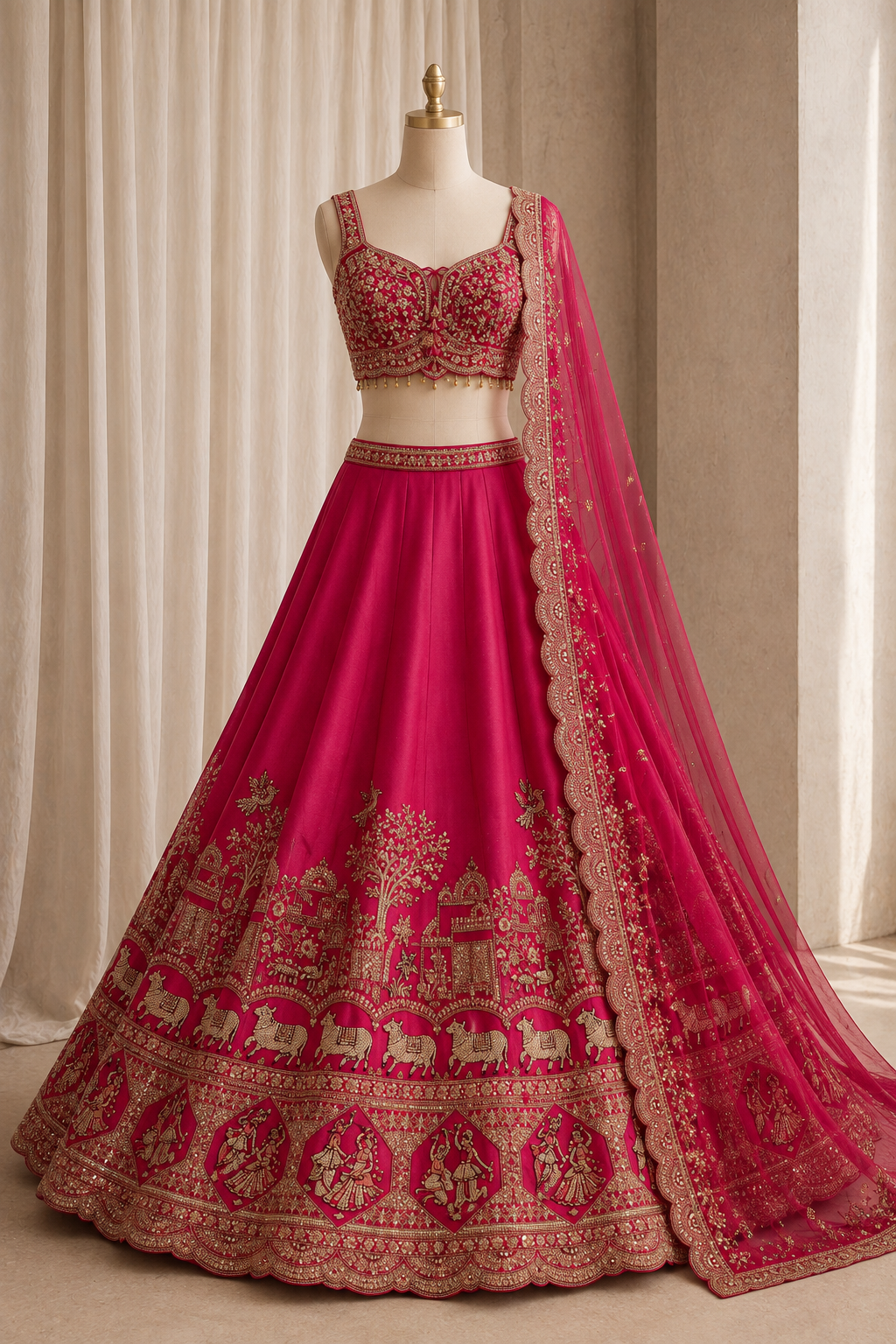 Elegance Pearl Work and Art Silk Fabric Dark Pink Color Lehenga Choli