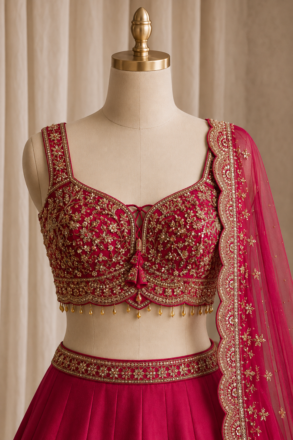 Elegance Pearl Work and Art Silk Fabric Dark Pink Color Lehenga Choli