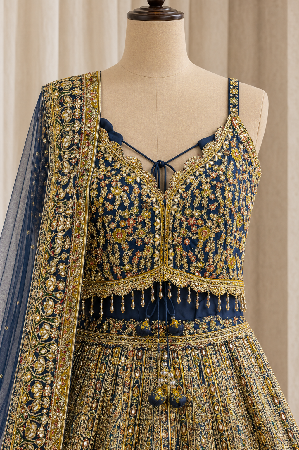 Designer Zari Work and Crepe Silk Fabric Morpich Color Lehenga Choli