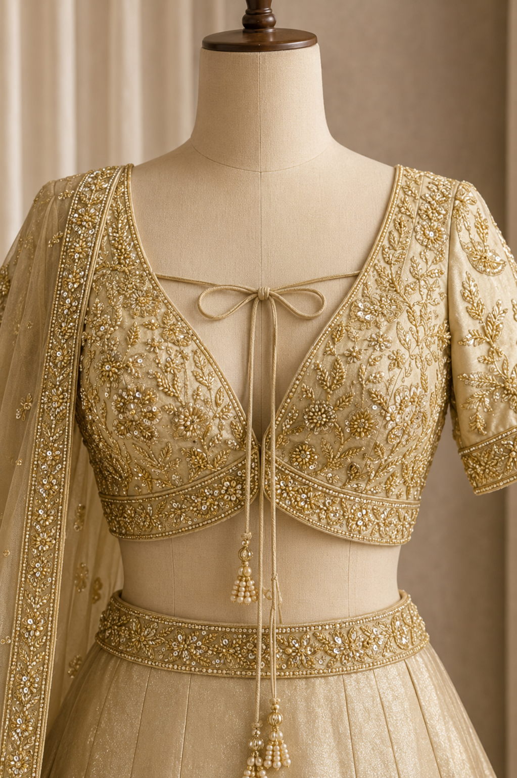 Radiant Moti Work and Raw Silk Fabric Beige Color Lehenga Choli
