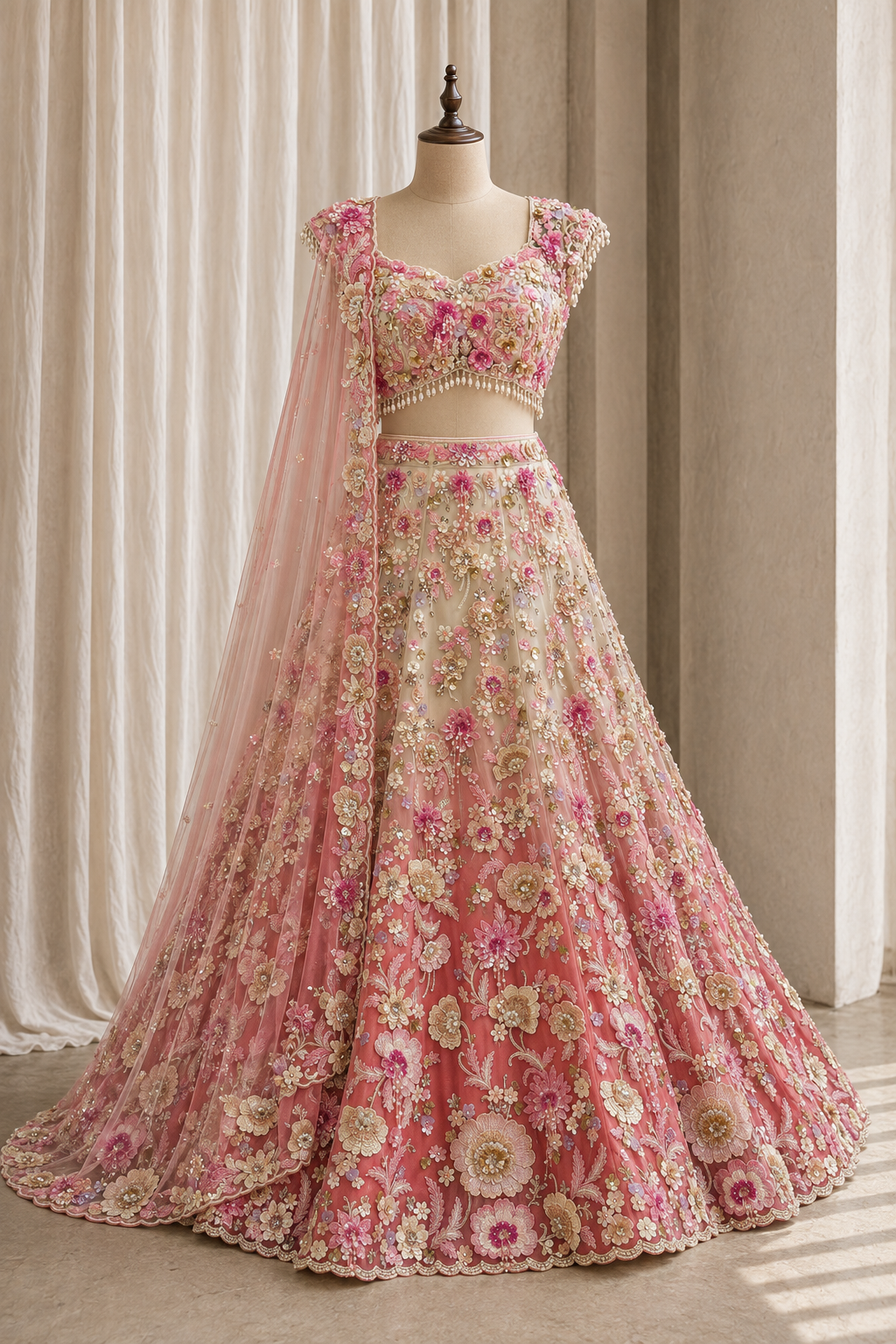 Attractive Sequins Work and Soft Net Fabric Pink Color Lehenga Choli