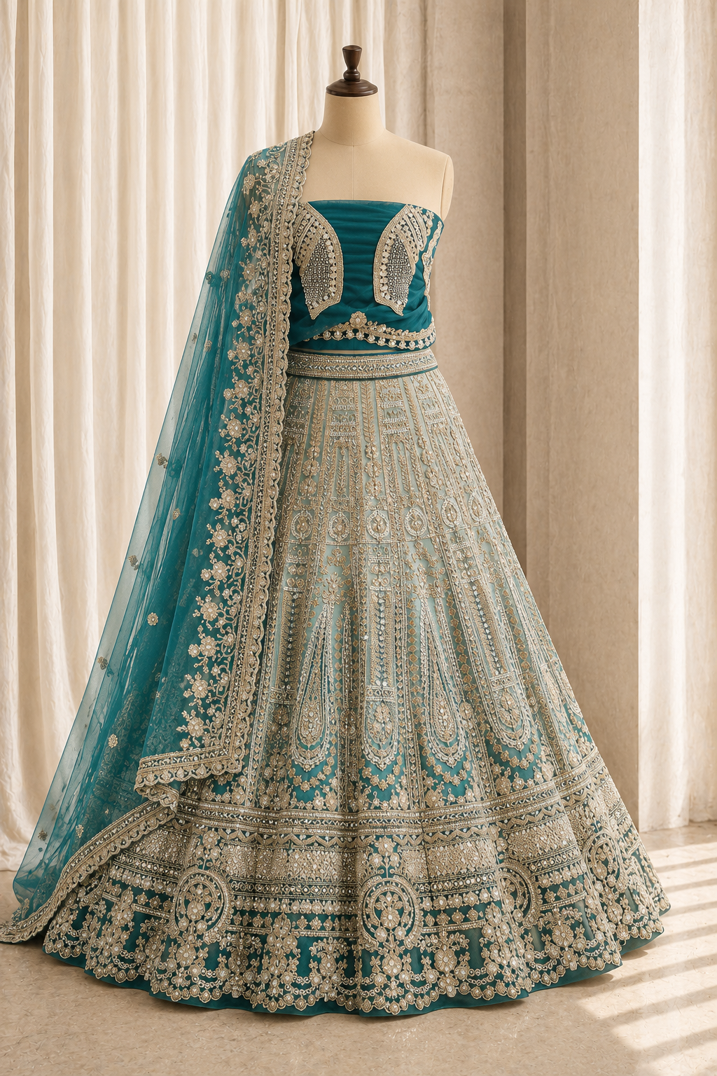 Stunning Cutdana Work and Soft Net Fabric Ombre Dark And Light Green Color Lehenga Choli