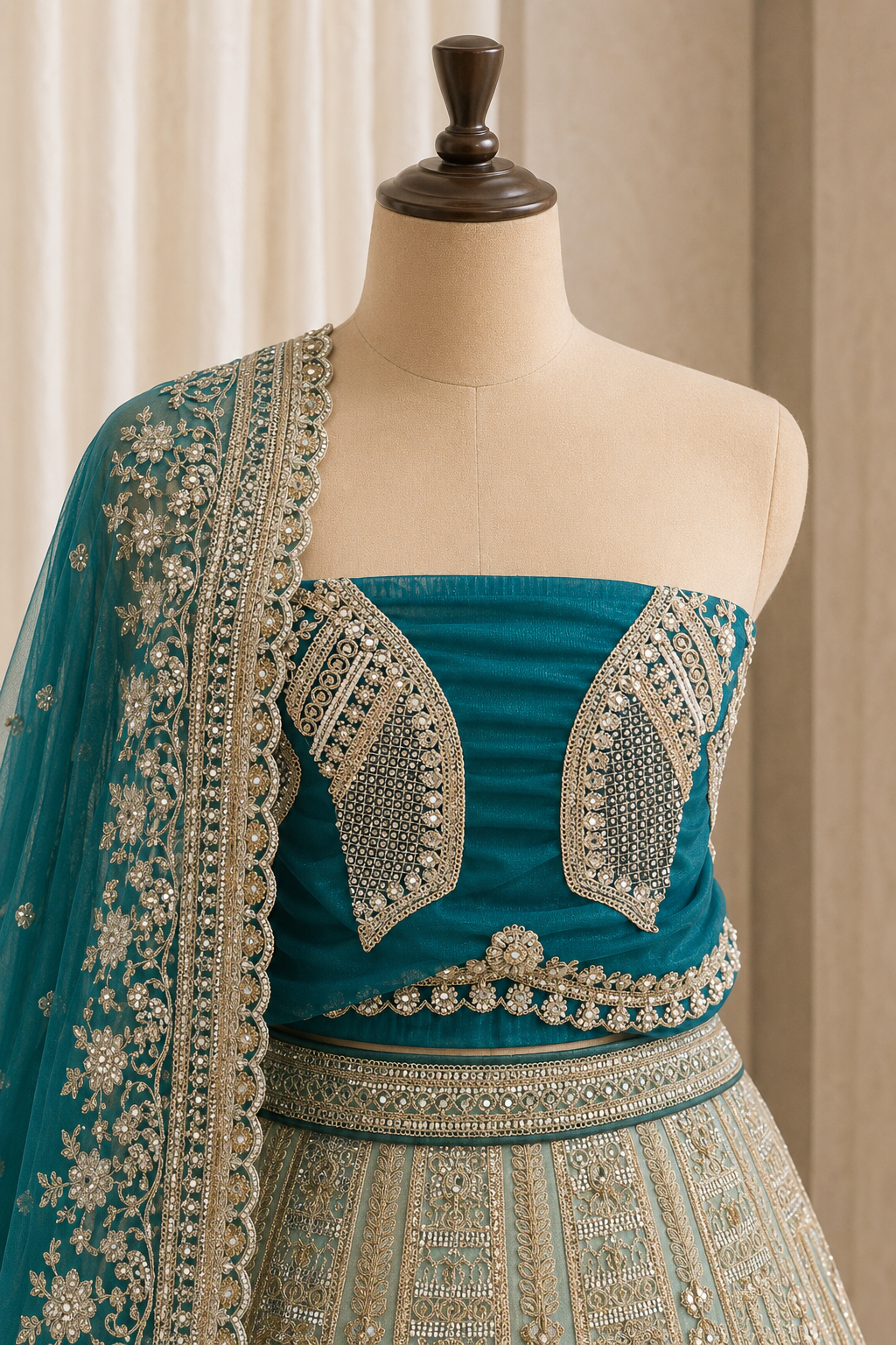 Stunning Cutdana Work and Soft Net Fabric Ombre Dark And Light Green Color Lehenga Choli