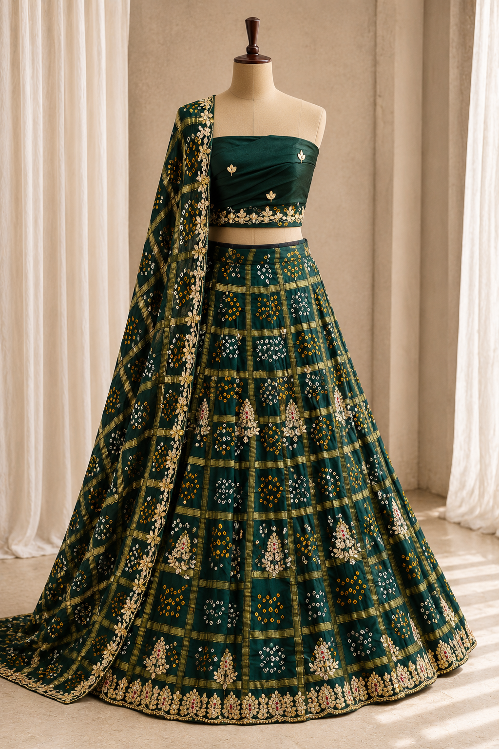 Delightful Zardozi Work and Gajji Silk Fabric Dark Green Color Lehenga Choli