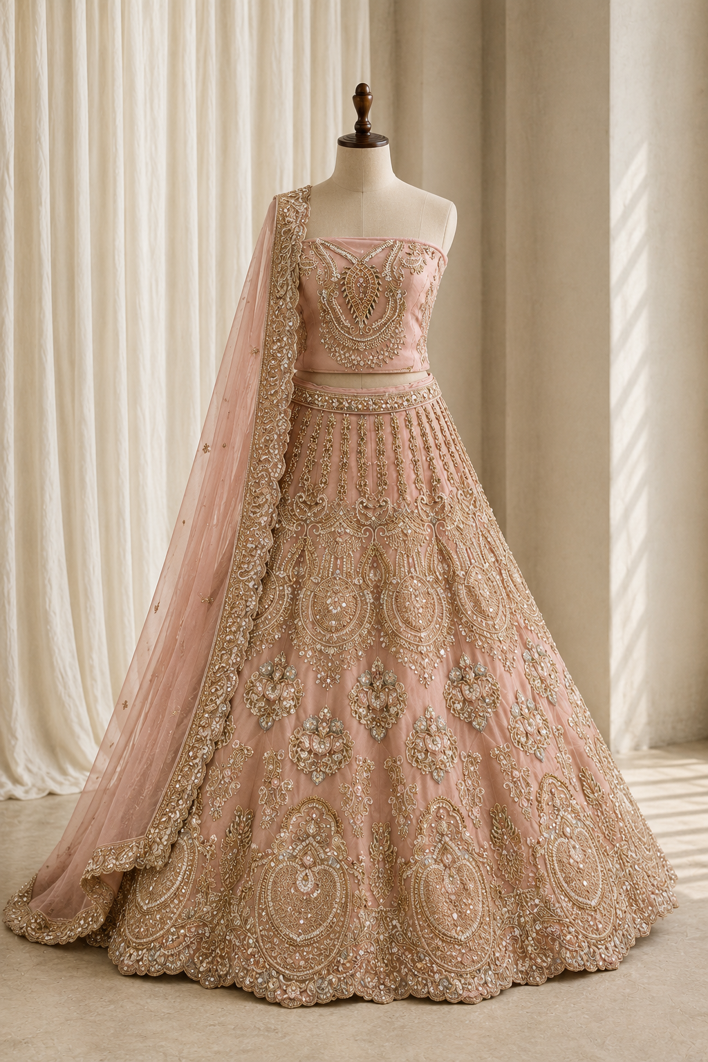 Designer Tissue Silk Fabric and Mauve Pink Color With Cutdana Work Lehenga Choli