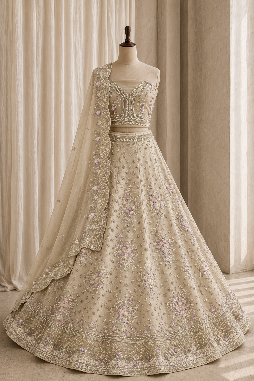 Classy Dupion Silk Fabric and Ivory Pink Color With Diamond Work Lehenga Choli