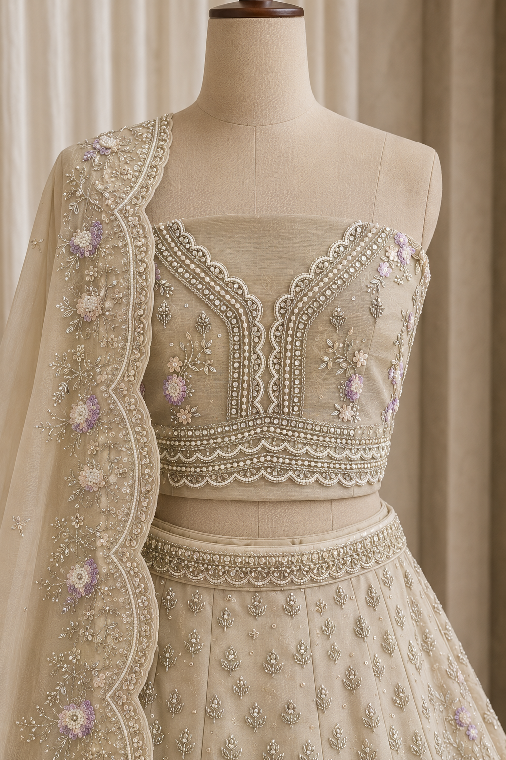 Classy Dupion Silk Fabric and Ivory Pink Color With Diamond Work Lehenga Choli