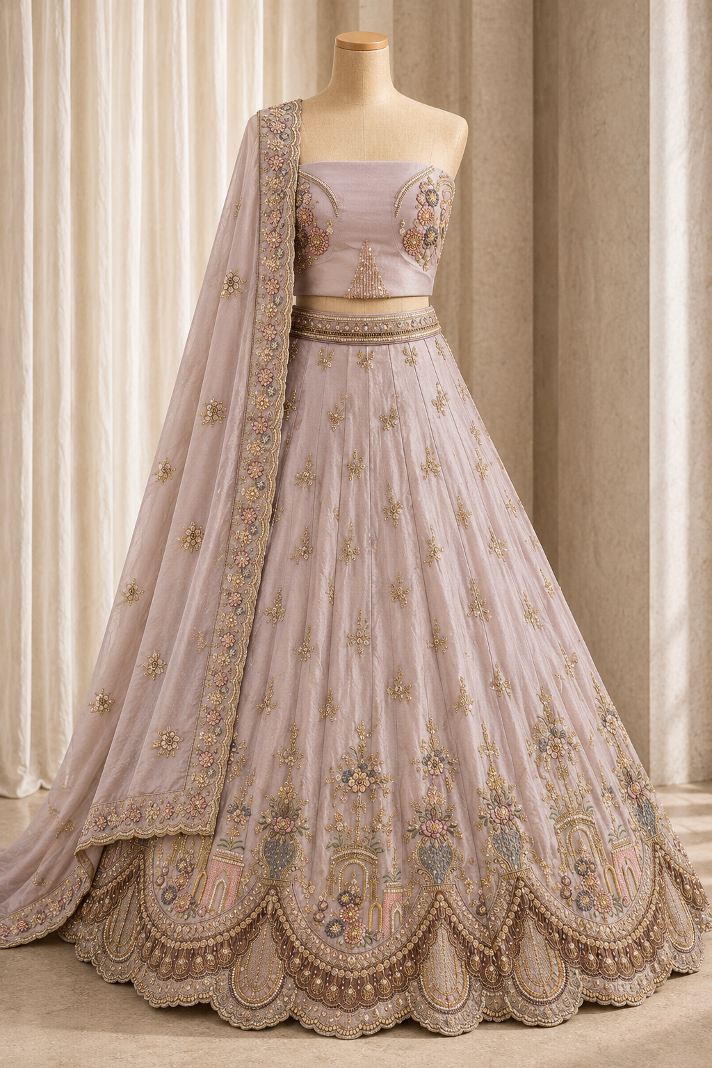 Charming Thread Work and Tissue Silk Fabric Mauve Color Lehenga Choli