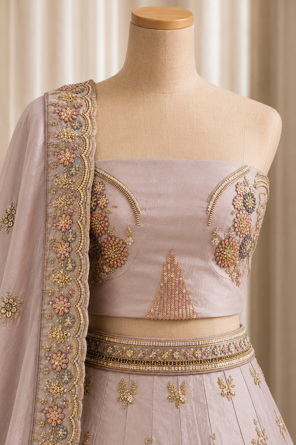 Charming Thread Work and Tissue Silk Fabric Mauve Color Lehenga Choli