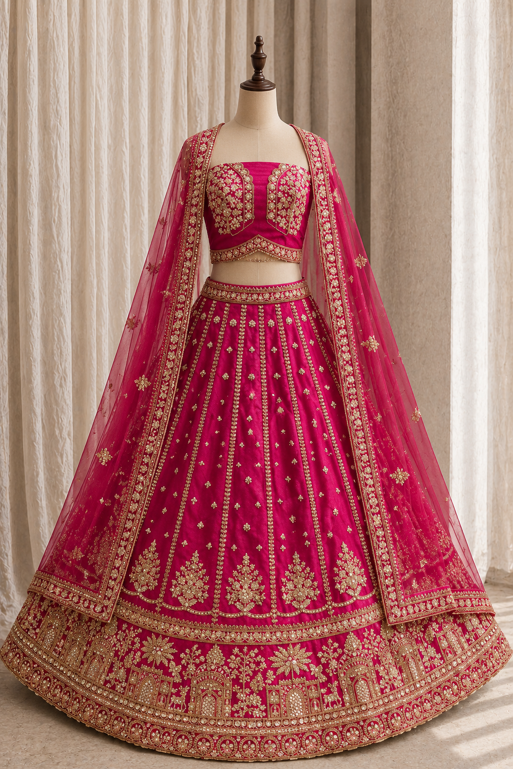 Glamorous Art Silk Fabric and Rani Color With Thread Work Lehenga Choli
