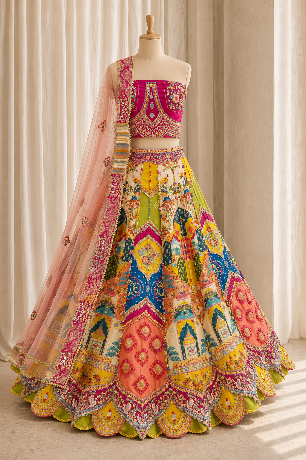 Elegant Mirror Work and Banarasi Silk Fabric Melty Color Lehenga Choli