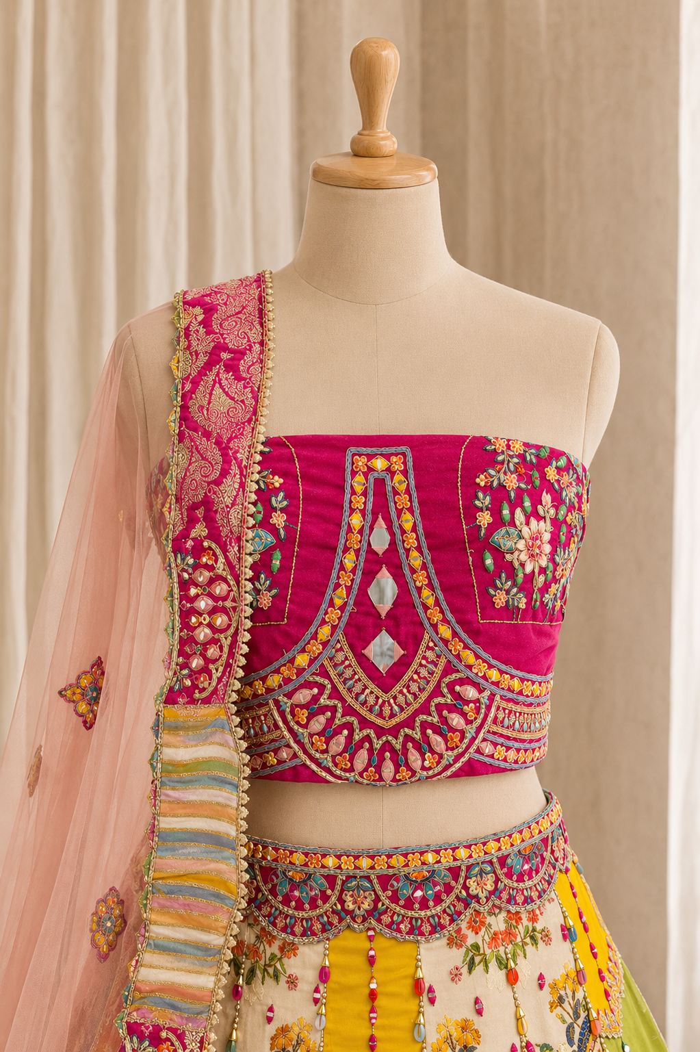 Elegant Mirror Work and Banarasi Silk Fabric Melty Color Lehenga Choli