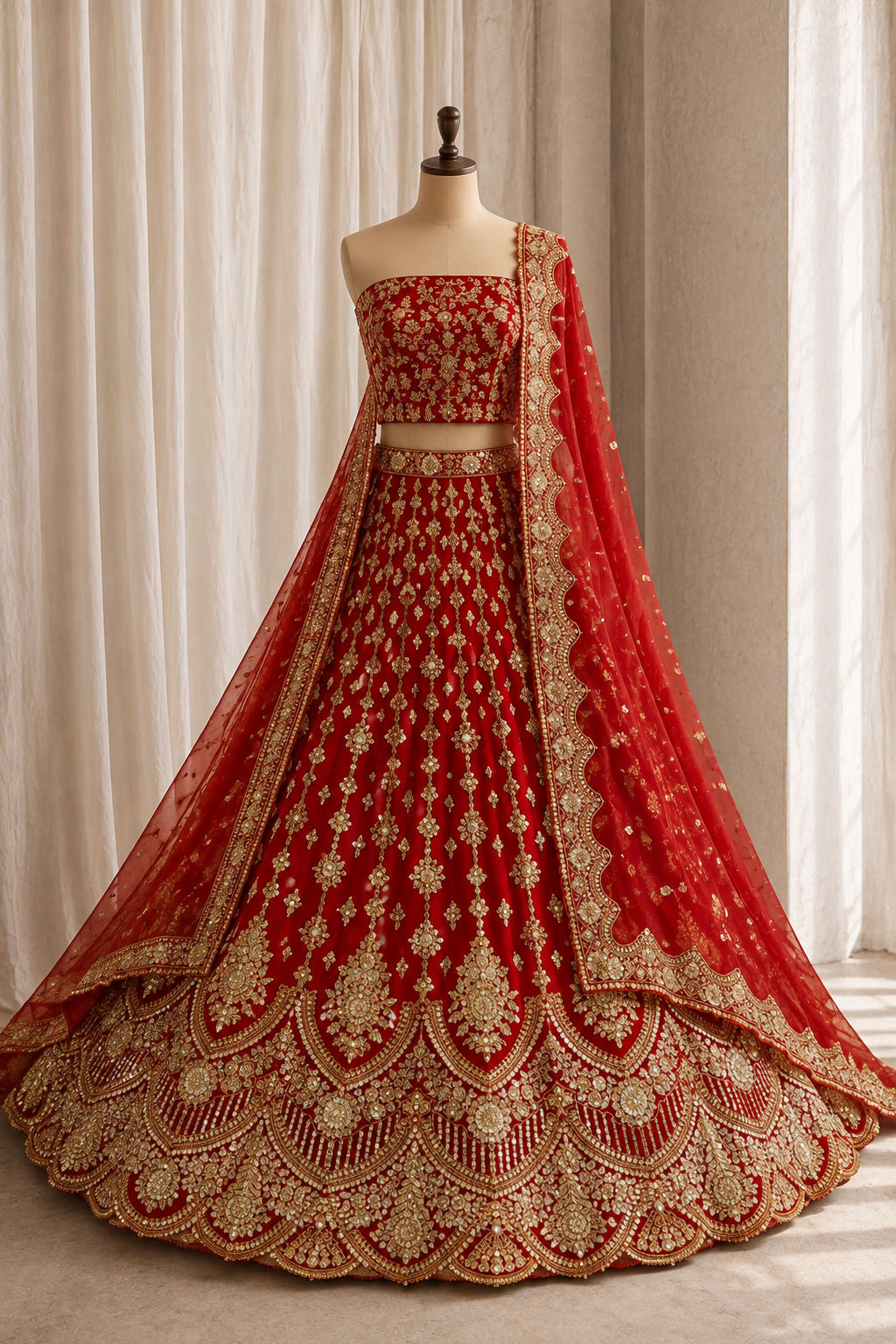 Trendy Art Silk Fabric and Red Color With Diamond Work Lehenga Choli