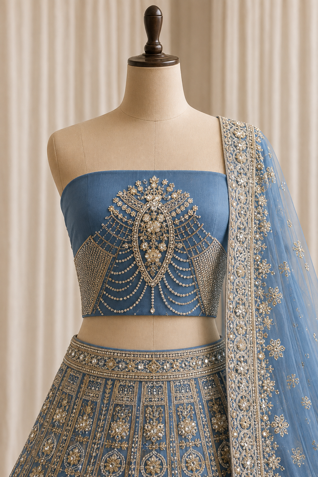 Fabulous Cutdana Work and Soft Net Fabric Grey Blue Color Lehenga Choli