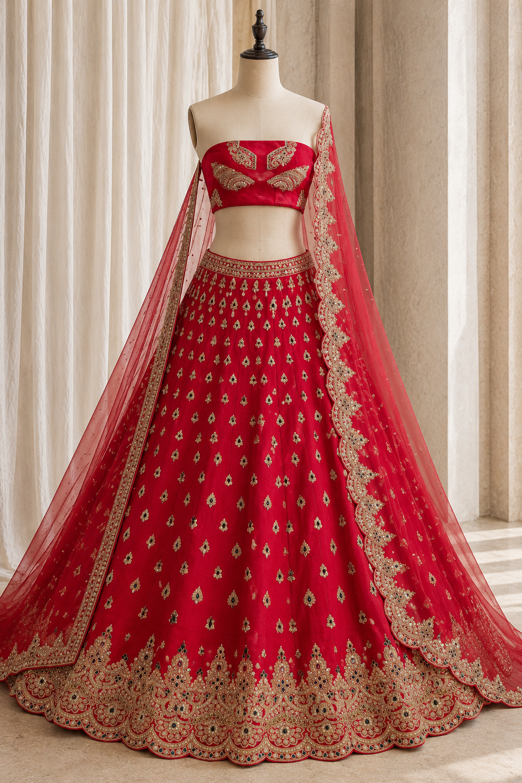 Gorgeousness Art Silk Fabric and Red Color With Stone Work Lehenga Choli