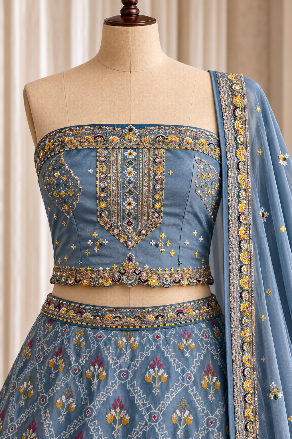 Captivating Patola Weaving Work and Banarasi Silk Fabric Sky Blue Color Lehenga Choli