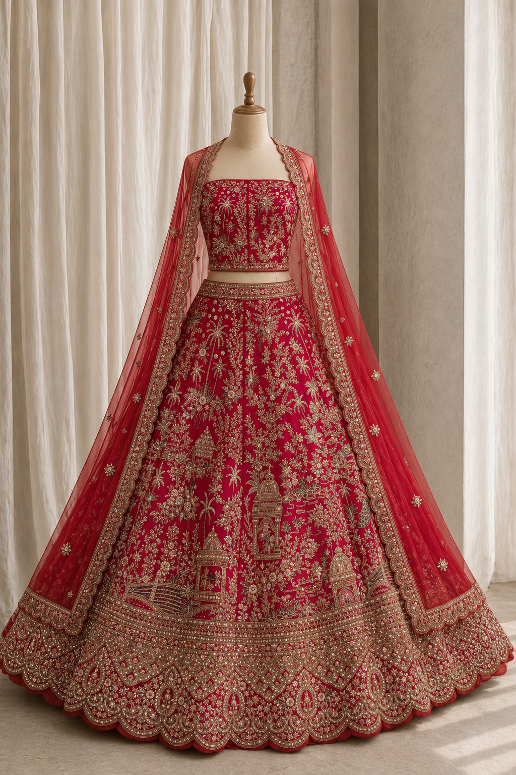 Fascinating Art Silk Fabric and Red Color With Thread Work Lehenga Choli