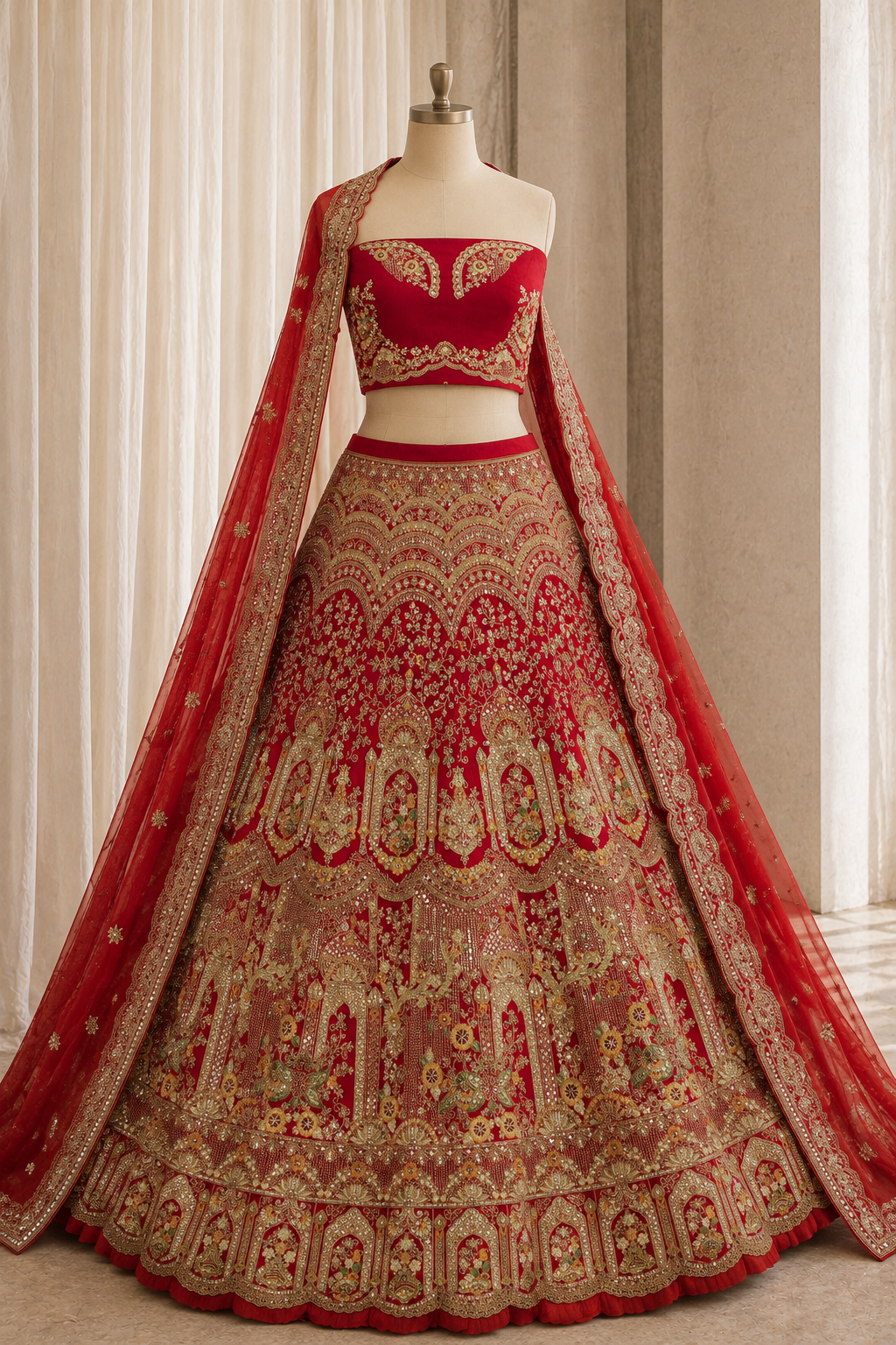 Delightful Art Silk Fabric and Cherry Red Color With Zari Work Lehenga Choli