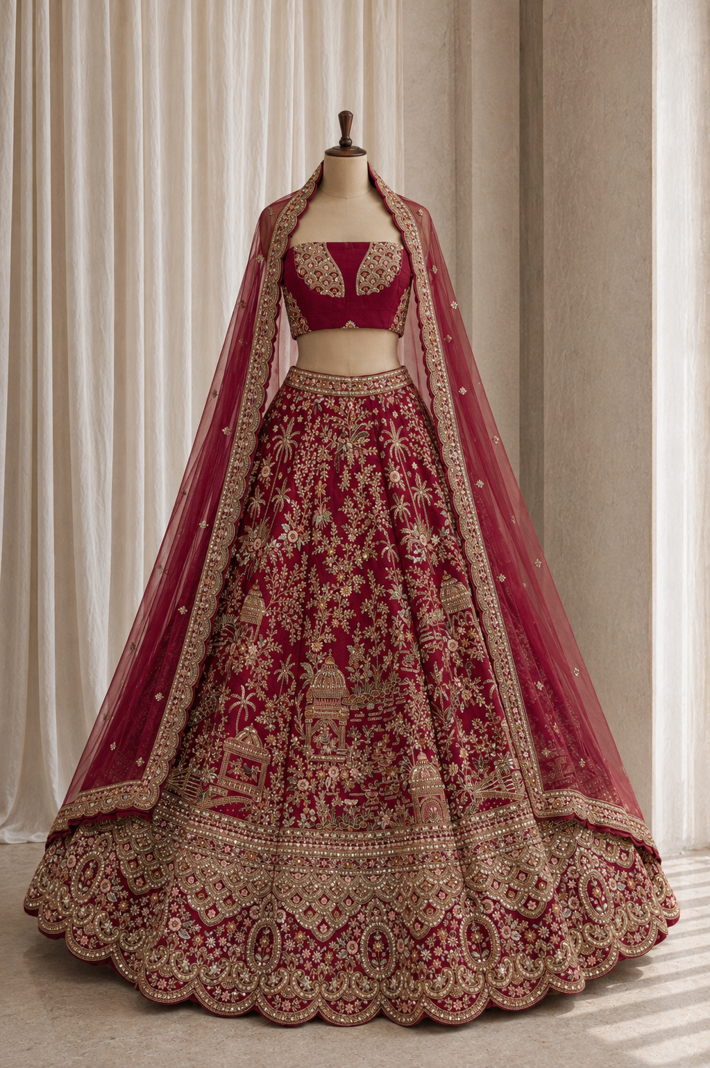 Superb Art Silk Fabric and Red Color With Thread Work Lehenga Choli