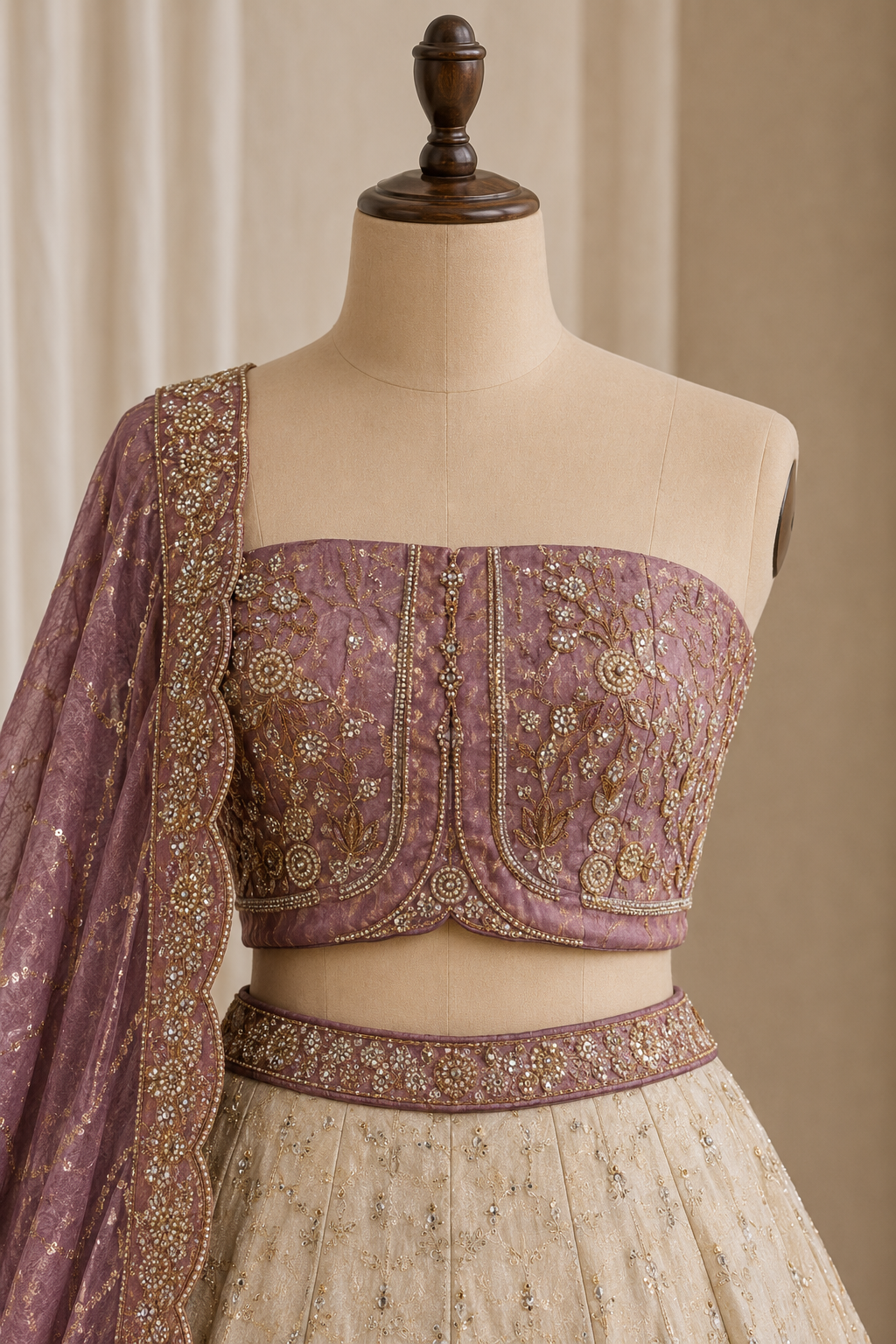 Radiance Cut Moti Work and Banarasi Silk Fabric Ivory And Purple Color Lehenga Choli