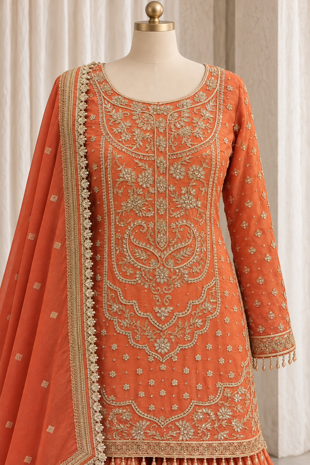 Elegant Orange embroidered Gharara ensemble Suits