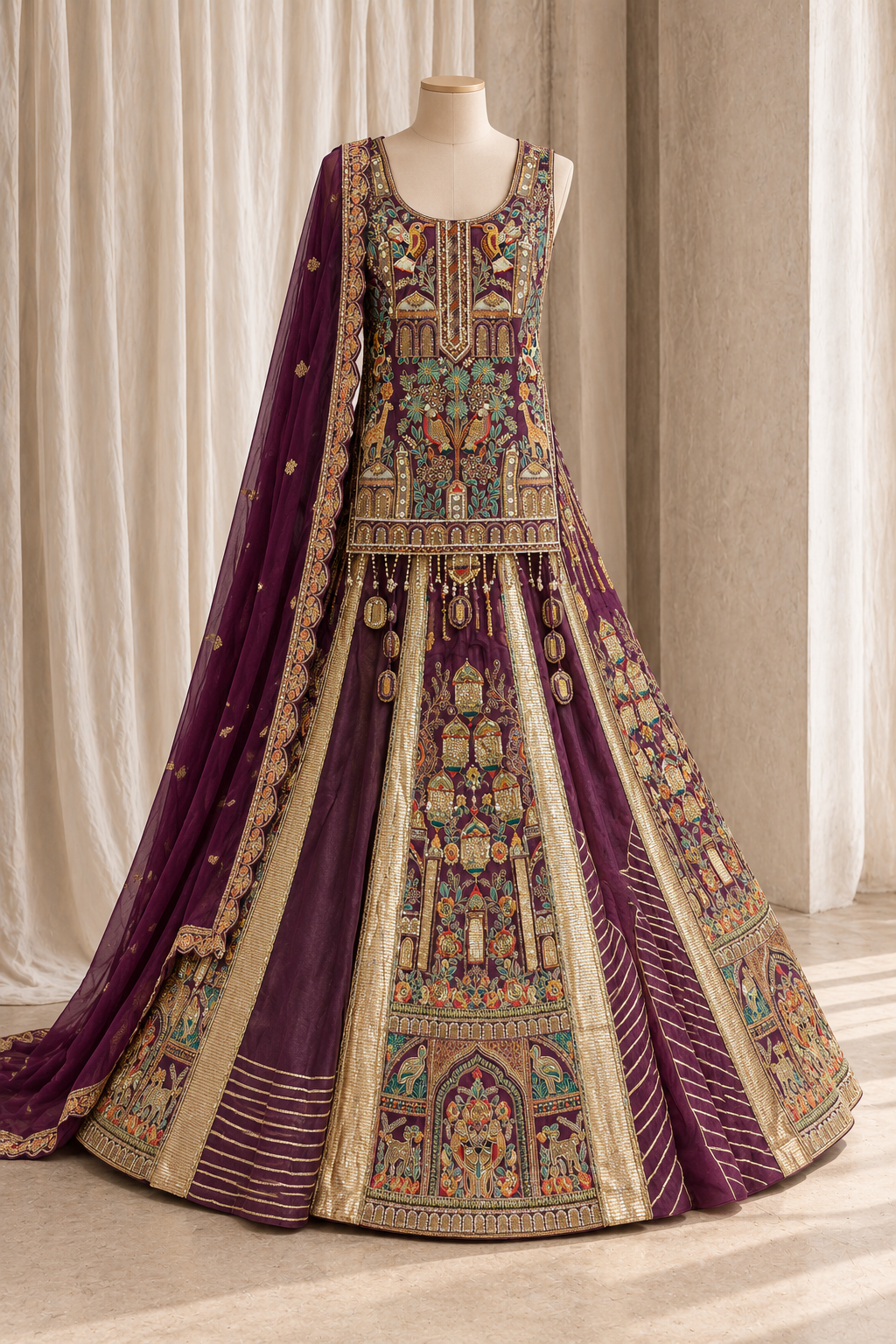 Intricate Tissue Silk Fabric and Purple Color With Gota Patti Work With Lehenga Choli
