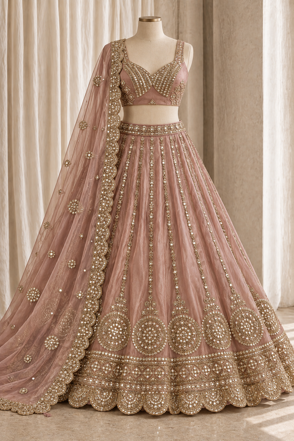 Sonorous Organza Silk Fabric and Mauve Color With Mirror Work With Lehenga Choli