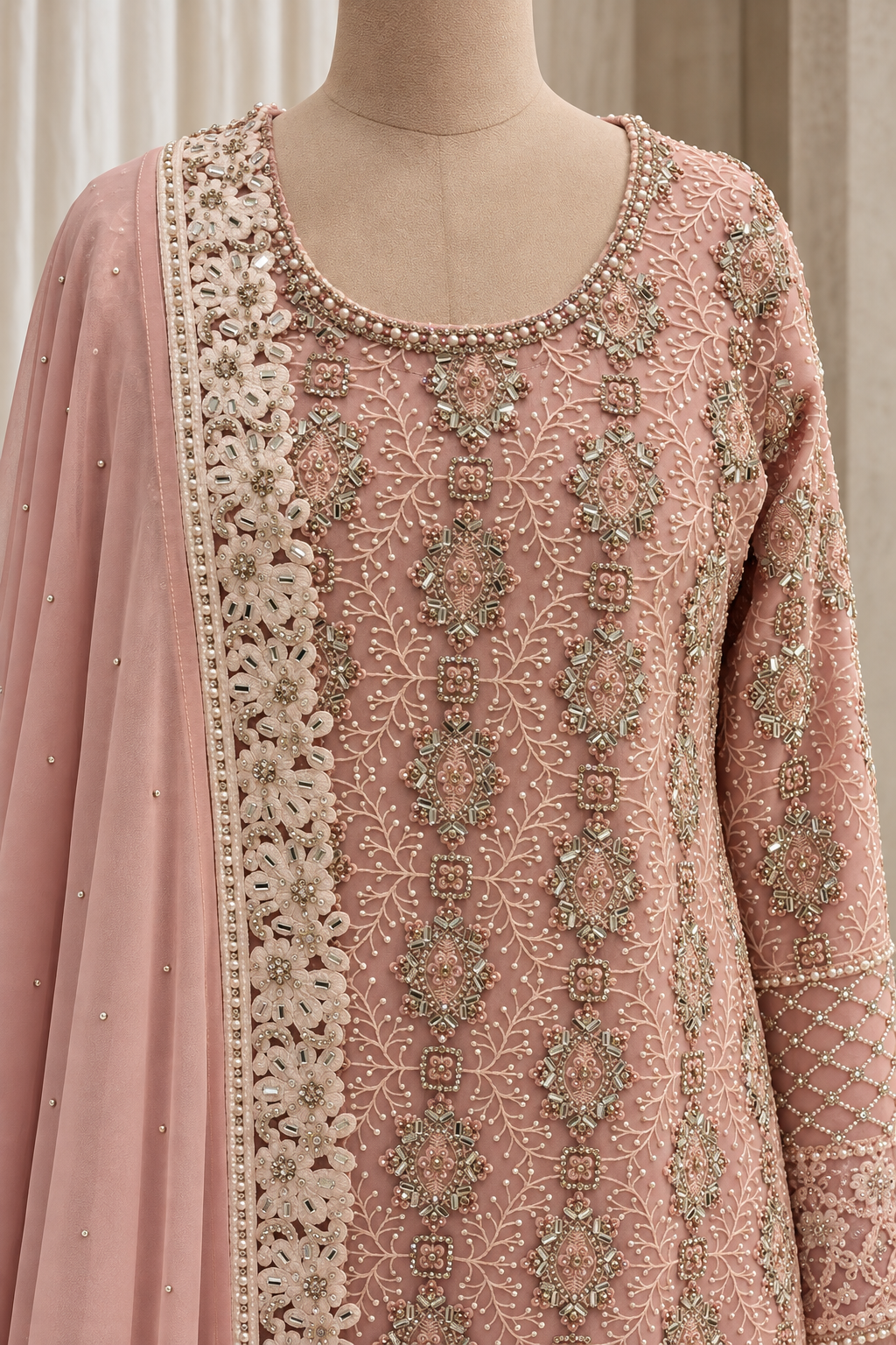 Beauteous Blush Pink Embroidered Gharara set