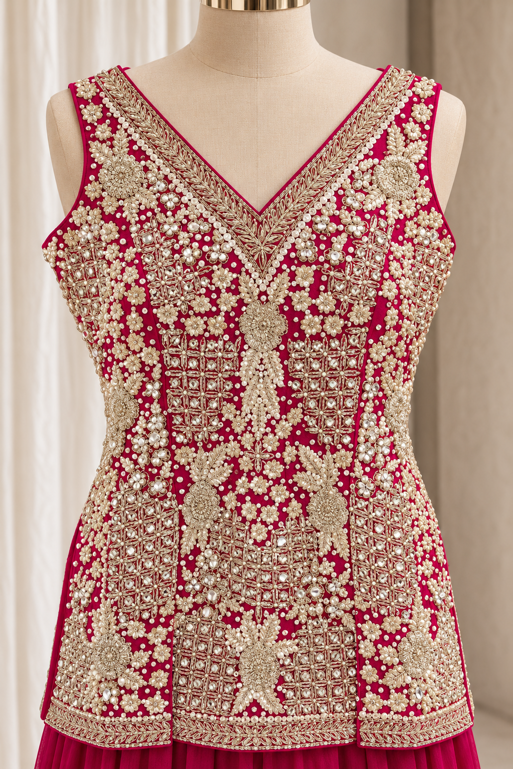 Special Chiffon Fabric and Cherry Red Color With Sequins Work With Palazzo Suits